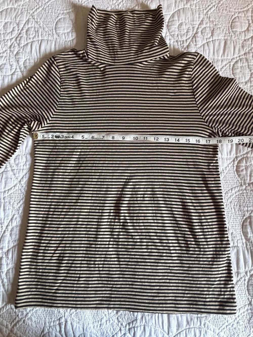J. Crew Black and Cream Striped Lightweight Turtleneck, Size M